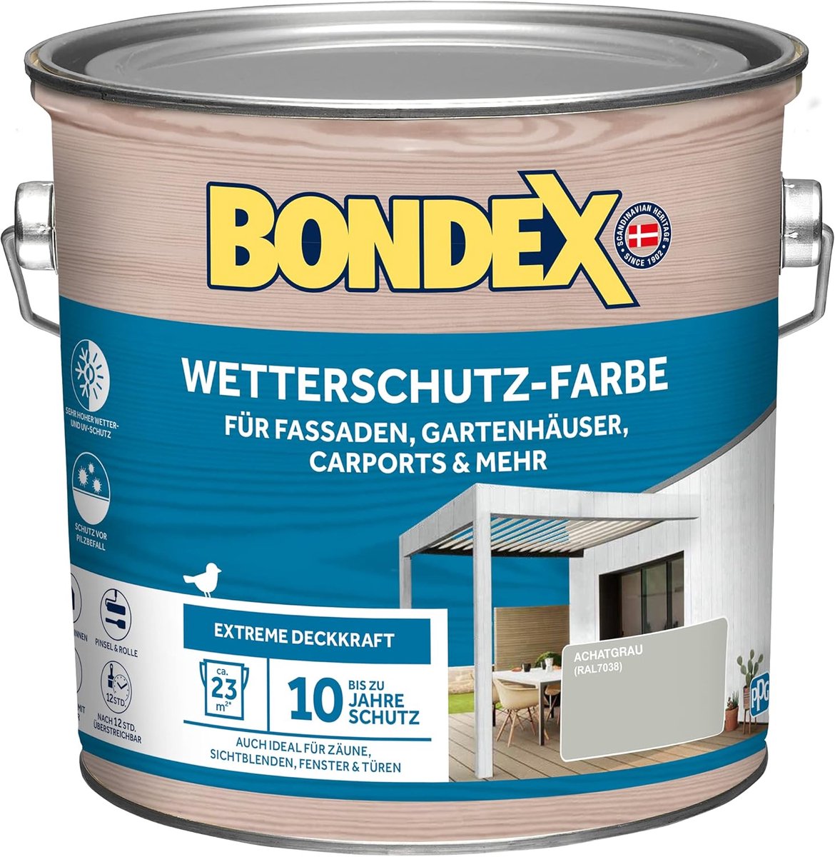 Bondex Weerbestendige Verf Agaatgrijs (RAL 7038) 2,5 L voor 23 m² | Extreem dekkend | Uitstekende weersbestendigheid | Zijdeglans | Weerbestendige verf | Houtverf