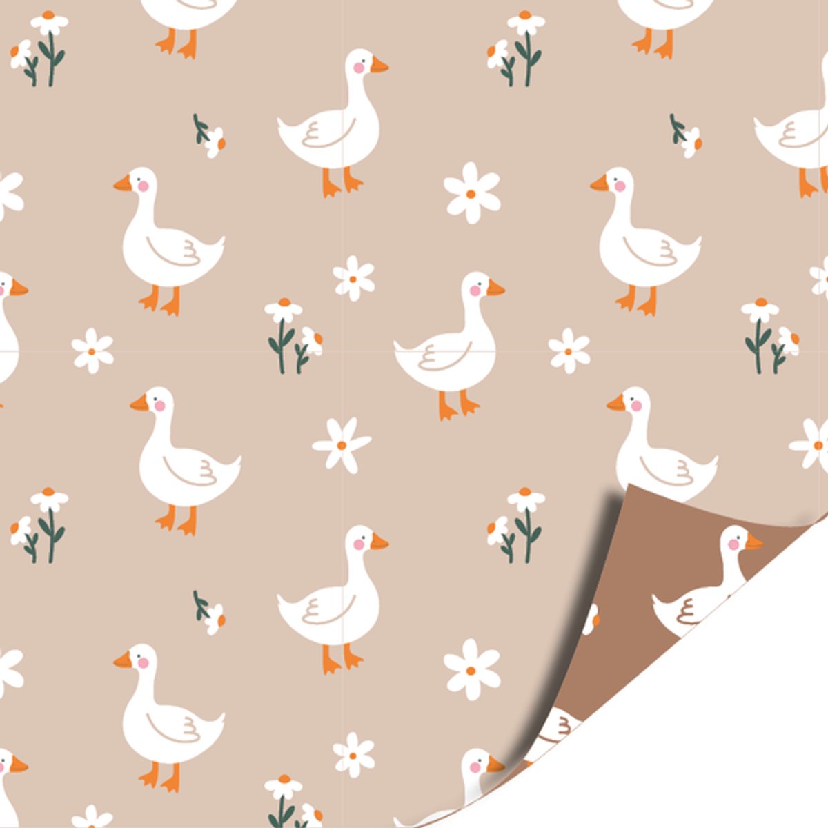 Het Inpakhuis - Inpakpapier - Cadeaupapier - Kadopapier - Gansjes Mokka Beige - 50cm x 3m - Rol inpakpapier - Baby - Geboorte - Gender Reveal - Babyshower – foto 3