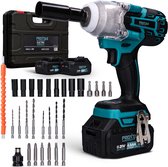 ProXtar Accu Slagmoersleutel - 750Nm - Slagmoersleutelset - Slagmoersleutel elektrisch - Slagschroevendraaier - incl. 13x Moerdoppen, 2x 4000 mAh Accu