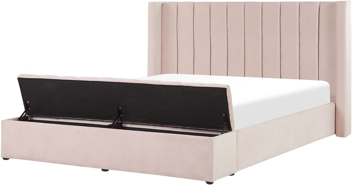 BELIANI NOYERS - Bed met opbergruimte - Pastelroze - 160 x 200 cm - Fluweel