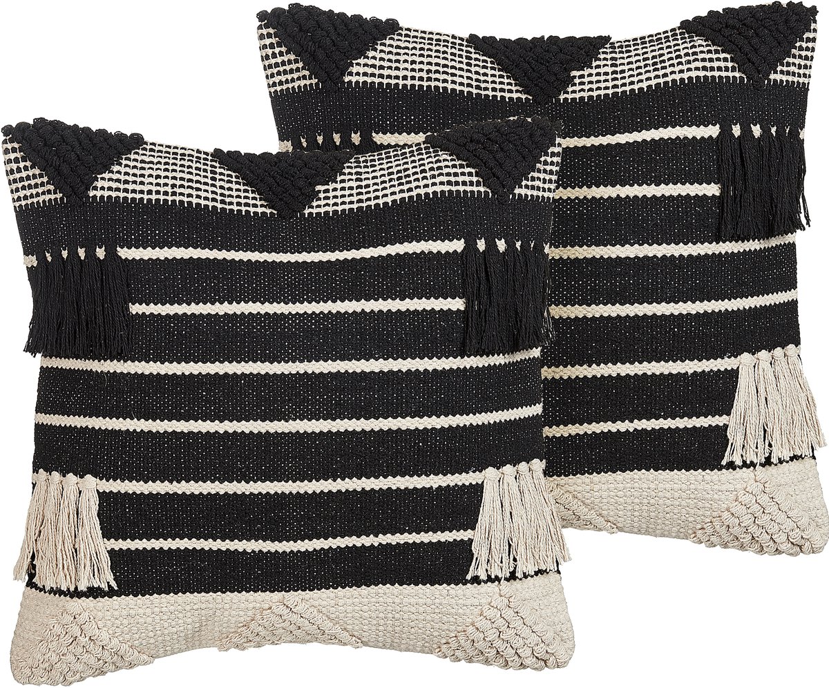 CHITTOOR - Sierkussen set van 2 - Zwart - 50 x 50 cm - Katoen
