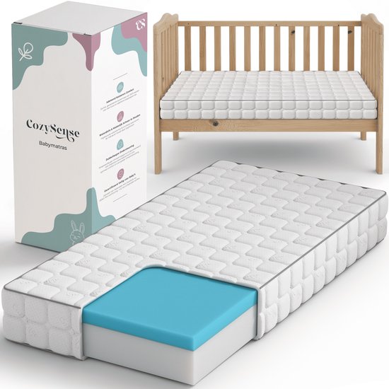 CozySense® Baby Matras 60x120 - Ledikant - Voor Baby’s & Peuters - 100% Katoenen Hoes - Waterdicht & Hypoallergeen - Drukverlagend Gel Traagschuim