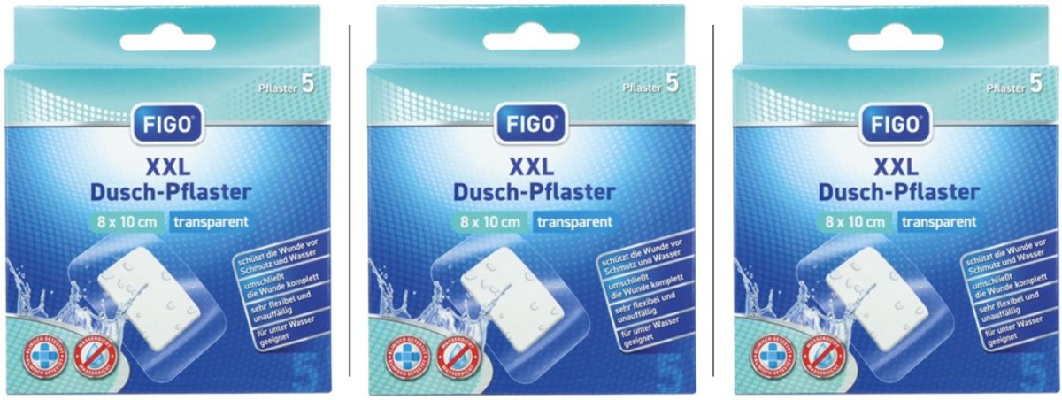 Figo | 3 x 5 stuks XXL Douche pleister| 8 x 10 cm | waterproof pleister | transparant