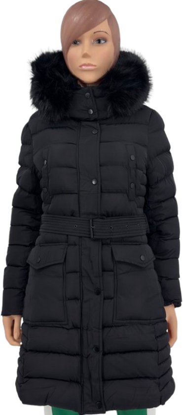 Wulux® Winterjas Dames - Dames Jas - Gevoerde Binnenzijde - Lang Model met Capuchon - Parka Dames - Met Ritszakken - Zwart - Maat 3XL