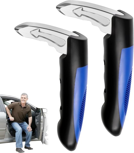 Foto: Mci veiligheidshamer noodhamer auto hamer 2 in 1 safety hammer gordelsnijder inclusief testglas zelfklevende houder zilver