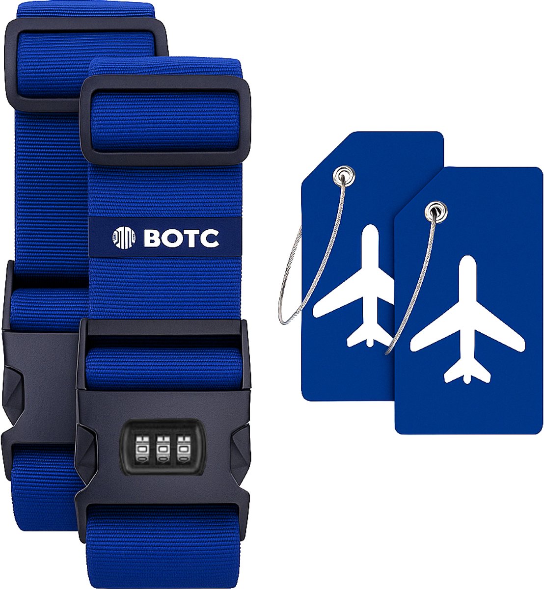 Bol.com BOTC Kofferriem met Cijfer Slot - 4 stuks - 2 Kofferriem met cijferslot + 2 bagagelabels - 200 cm * 5 cm - Bagage Riem -... aanbieding
