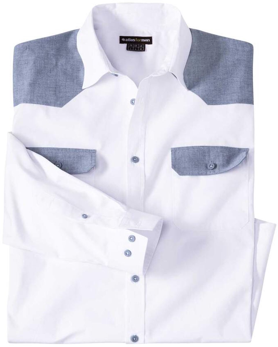 ATLAS FOR MEN - Wit overhemd in westernstijl - Heren - Verkrijgbaar in grote maten - 5XL