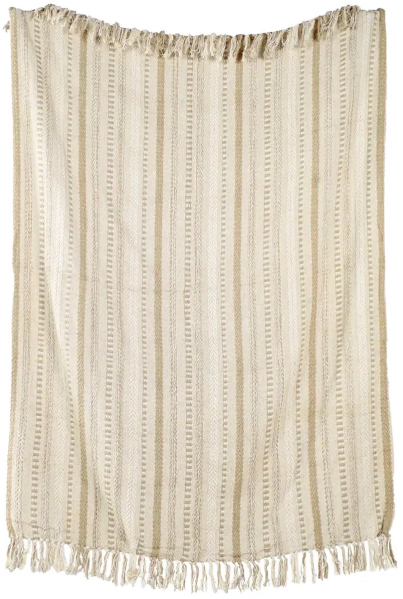Urbane Hide | Handweefgetouw Nomaden Plaid | SierPlaids | 130x150 cm | met Franjes | 100% Katoen | Beige