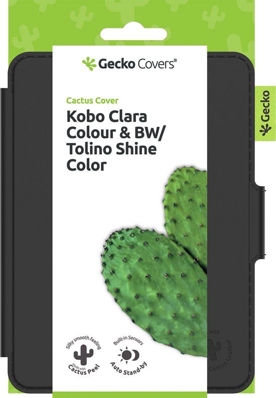 Gecko Covers Cactus Cover Hoes geschikt voor Kobo Clara Colour / Kobo Clara BW / Tolino Shine Color - E-reader Hoes - Slaap/Wake functie - Zwart van Gecko Covers — afbeelding 2