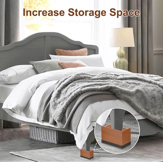 ANNKUT Set van 4 rechthoekige bedverhogers, 1,5 inch zwaar belastbare verstelbare meubelverhogers voor bed sofa tafel en stoelen lift, ondersteuning tot 1,6 kg (4 set, bruin