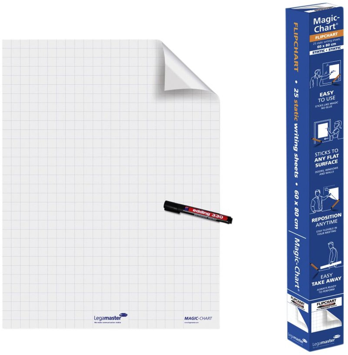 Legamaster - Flipover - Rol - Magic flipchart folie - Met ruiten - (25x25 mm) - 25 vellen