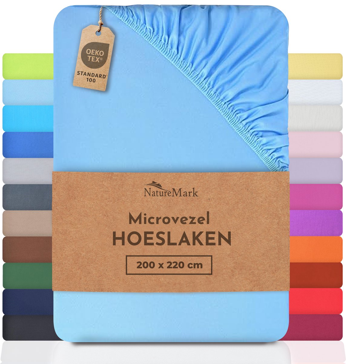 NatureMark Microvezel hoeslaken hoeslaken in vele maten en kleuren, 200x220cm lichtblauw
