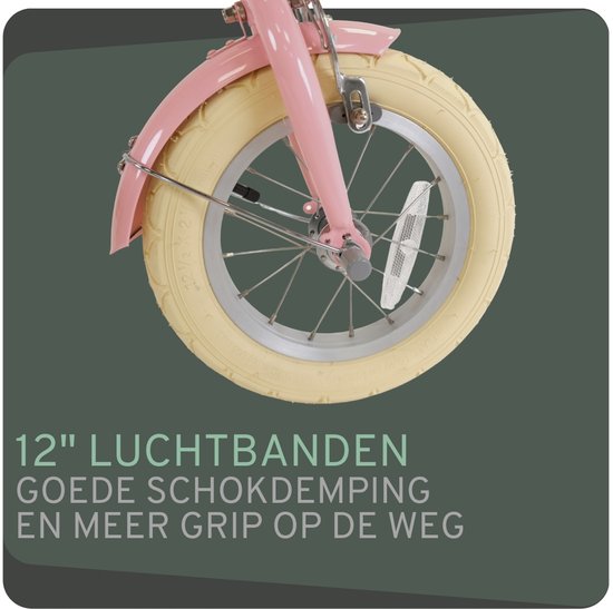 Bandits & Angels Kinderfiets 12 inch Retro Rider roze vanaf 3 jaar - Metalen Kinder Fiets voor Meisjes - Inclusief Stuurmand - Verstelbaar zadel en stuur - 12 inch Luchtbanden — afbeelding 5