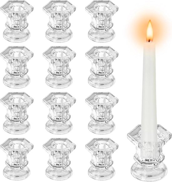 Allecto plus - Glazen kaarsenhouder voor tafeldecoratie - transparant - kerst - feest - bruiloft - elegant - stokken en kaarsen