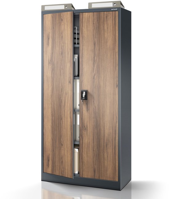 JAN NOWAK - Cabinet médical - Armoire métallique pour documents - Rangement des documents importants - Anthracite / Noyer