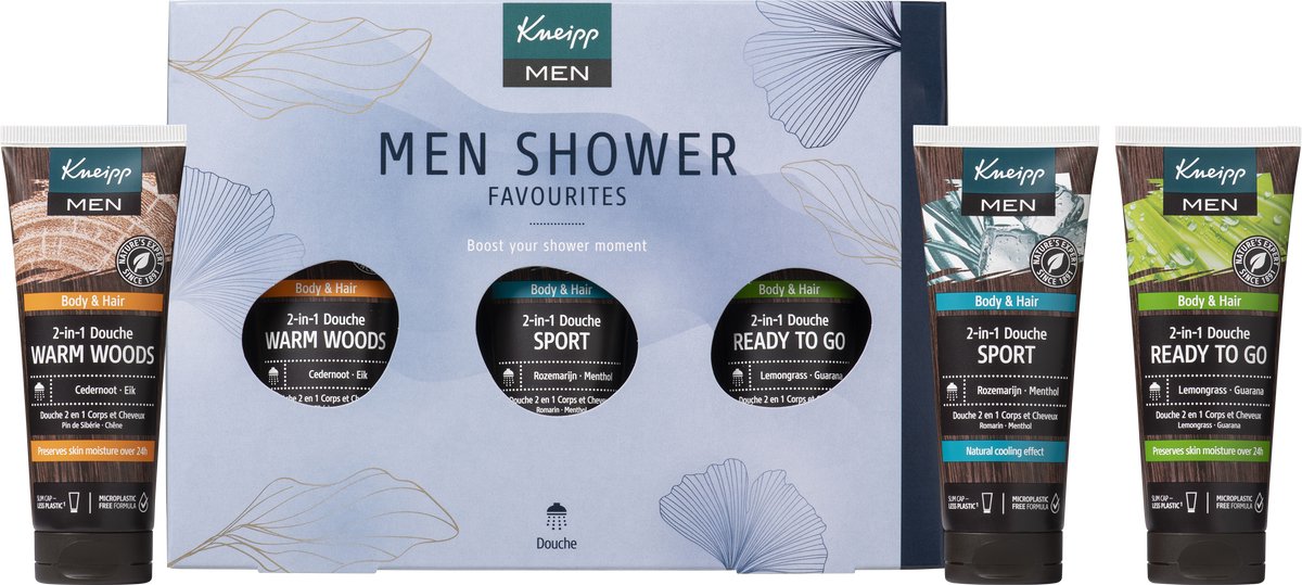Kneipp Men - Geschenkset Shower Favourites - 2-in-1 Douche/Shampoo - Cadeau - Giftset - Vegan - Inhoud 3 x 75 ml