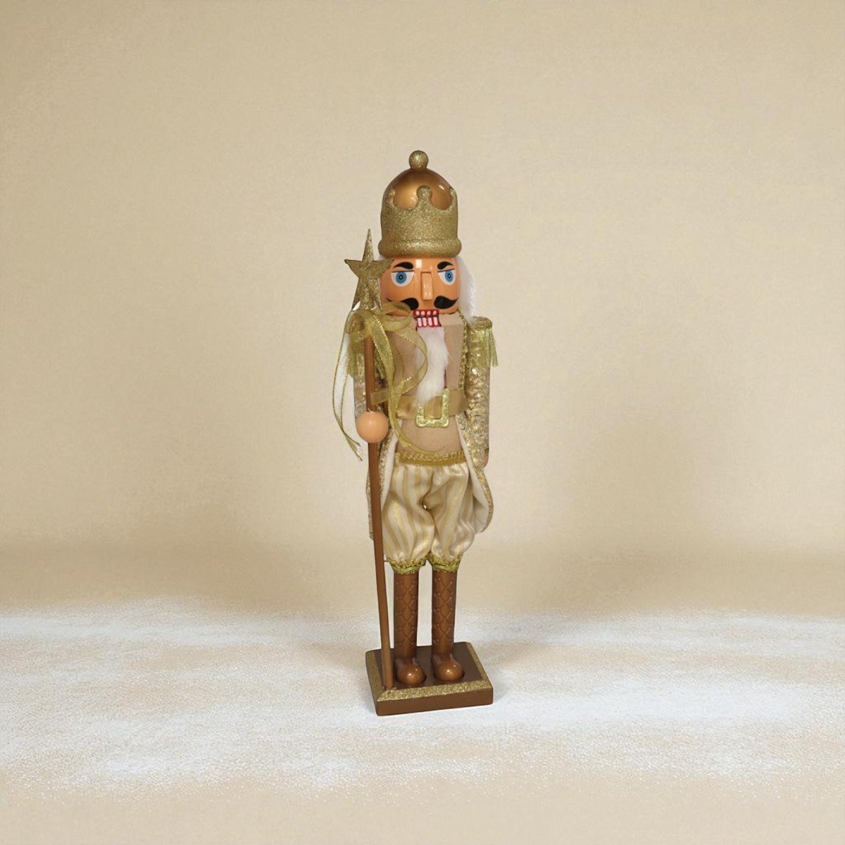 Luxe gouden notenkraker met staf en glitters – 60 cm hoog, klassiek kerstfiguur