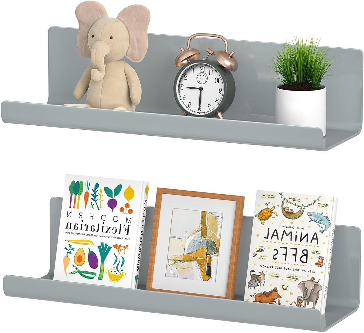 Allecto plus - Set van 2 drijvende wandplanken voor decoratie - Grijs - Voor woonkamer, slaapkamer en keuken