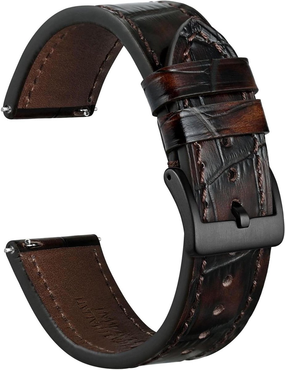 Allecto Plus - Italiaans leren horlogebandje met reliëf alligator-patroon, snelsluiting | 18 mm, 20 mm, 22 mm breed | Reservebandje met stijlvol design.