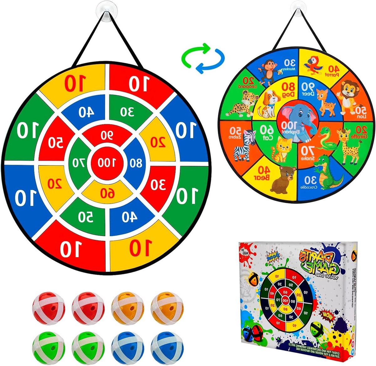 Allecto plus - Dartbord met klittenbandspeelgoed en 8 ballen - Kinderspeelgoed voor binnen en buiten - Feestspel voor jongens van 4 jaar en ouder