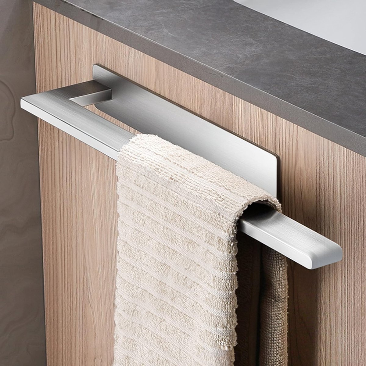 Lopoleis® Handdoekhouder – handdoekrek Badkamer – Handdoekstang Zelfklevend – Zonder Boren – Moderne Badkamer Organiser – RVS – Enkel Stang – 40 cm – Zilver