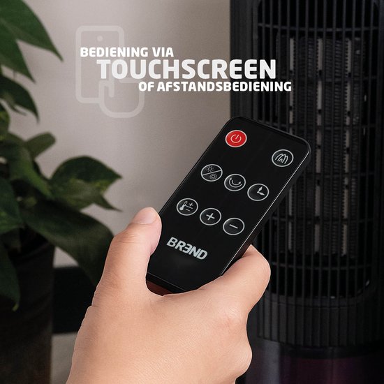 BREND BR-2222 Tour de Chauffage Électrique avec Flammes - Cheminée Décorative Autoportante - Fonction Ventilateur, Oscillation et Thermostat 18 à 45 °C - Zwart