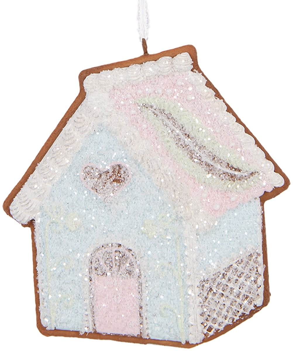 Clayre & Eef Kersthanger Gingerbread house 9x1x10 cm Blauw Kunststof