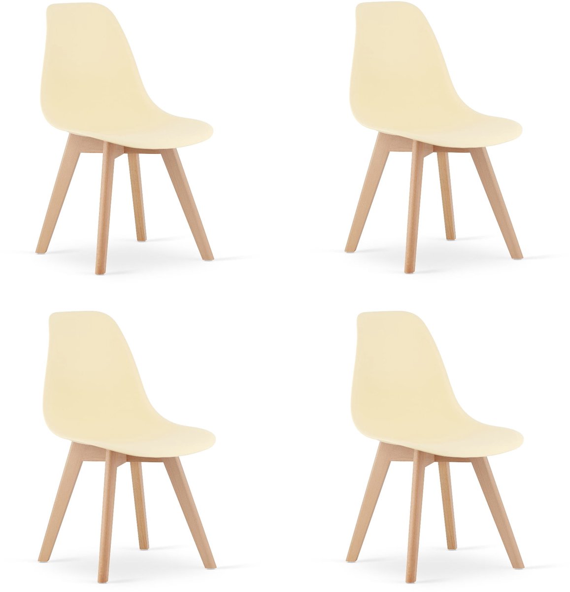 Set van 4 Eetkamerstoelen KITO – Crème – Beuken Poten – Kuipstoel met Kunststof Zitting – Tijdloos Design, Functioneel en Duurzaam, Geschikt voor Woonkamer, Eetkamer en Kantoor