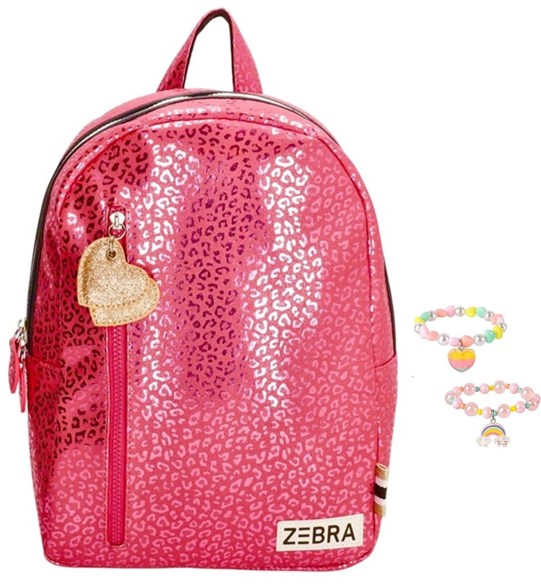 Zebra Rugzak Pink Metallic roze - kinderrugtas, rugtas, kinderrugzak, schooltas + armbandje