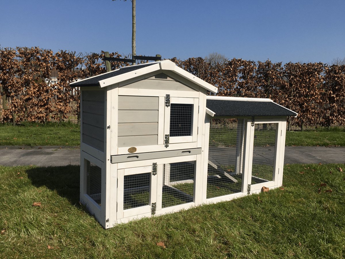 Konijnenhok – dierenverblijf – Avoriaz – met ren – buitenhok – buitenverblijf – voor buiten – hout – met lade – grijs/wit – konijn – nachthok – goedkoop – voordeel – 147x53x85 cm Konijnenhok – dierenverblijf – Avoriaz – met ren – buitenhok – buitenverblijf – voor buiten – hout – met lade – grijs/wit – konijn – nachthok – goedkoop – voordeel – 147x53x85 cm