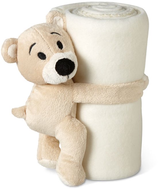 Fleece deken - Plaid - Warmtedeken - Dekentje - Voor kinderen - 120 x 80 cm - Met teddybeer - Beige