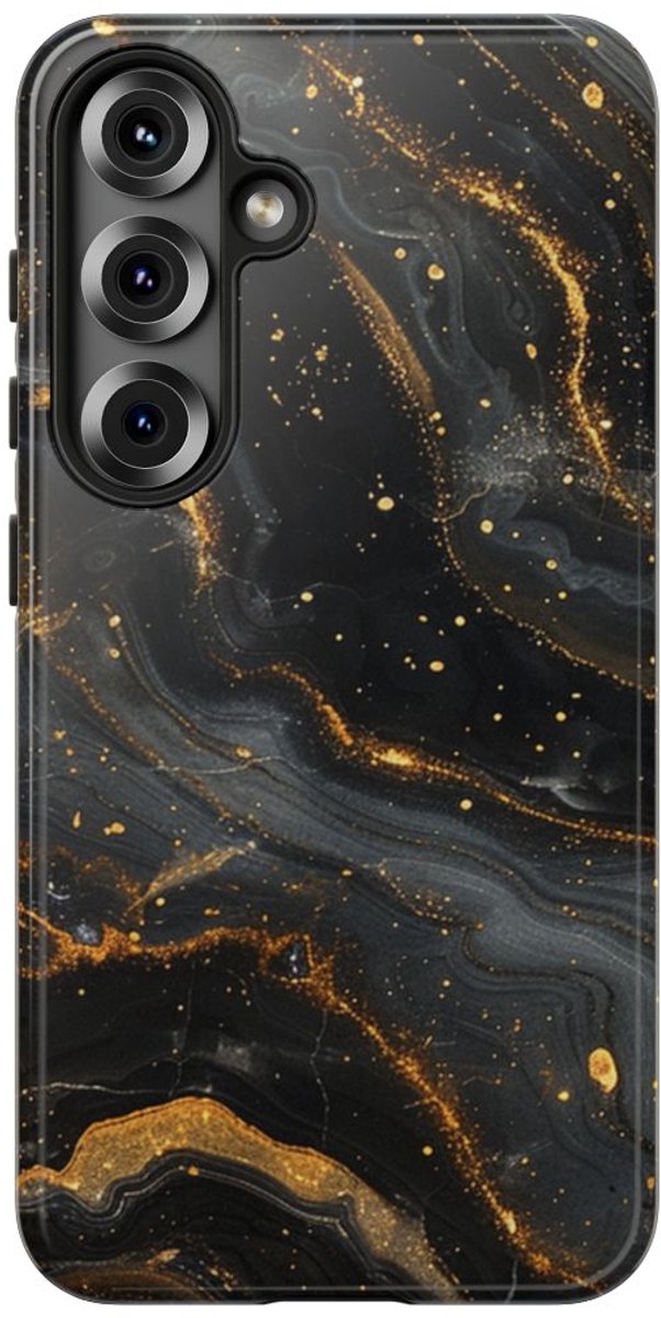 Zwart-Gouden Marmer Abstract Patroon – Telefoonhoesje Geschikt voor Samsung Galaxy S25