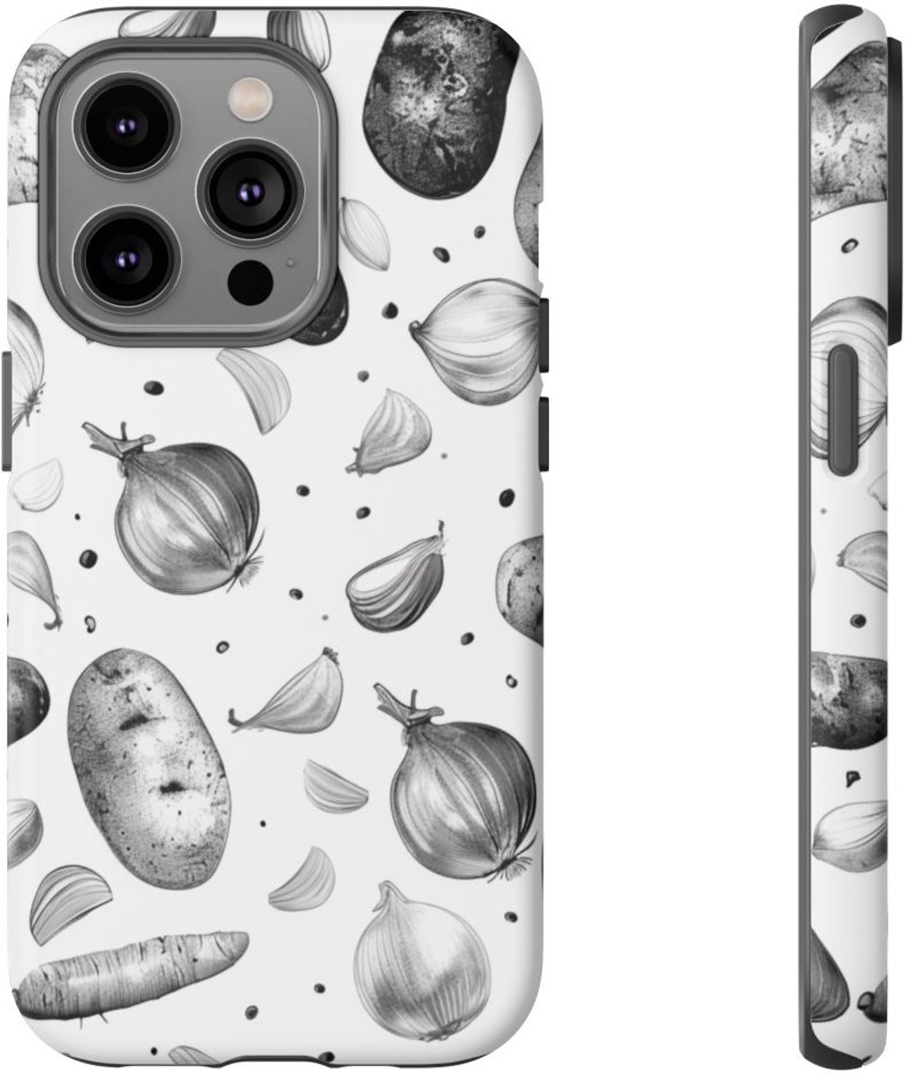 Zwart-Wit Groentenpatroon – Telefoonhoesje Geschikt voor iPhone 14 Pro