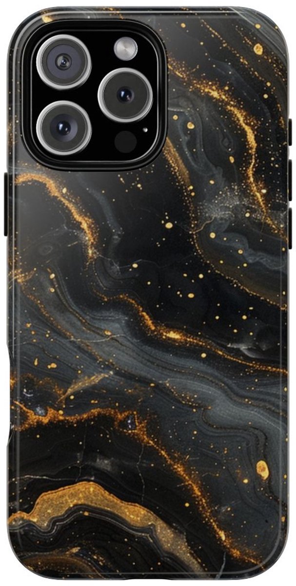 Zwart-Gouden Marmer Abstract Patroon – Telefoonhoesje Geschikt voor iPhone 16 Pro Max