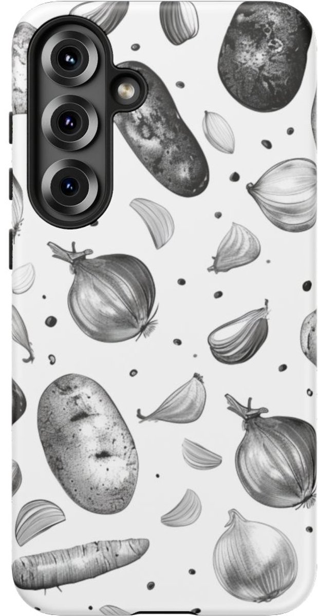 Zwart-Wit Groentenpatroon – Telefoonhoesje Geschikt voor Samsung Galaxy S25 Plus