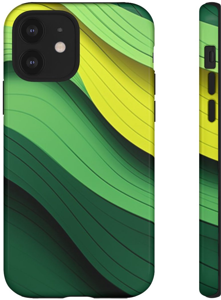 Groen-Geel Golvenpatroon – Telefoonhoesje Geschikt voor iPhone 12