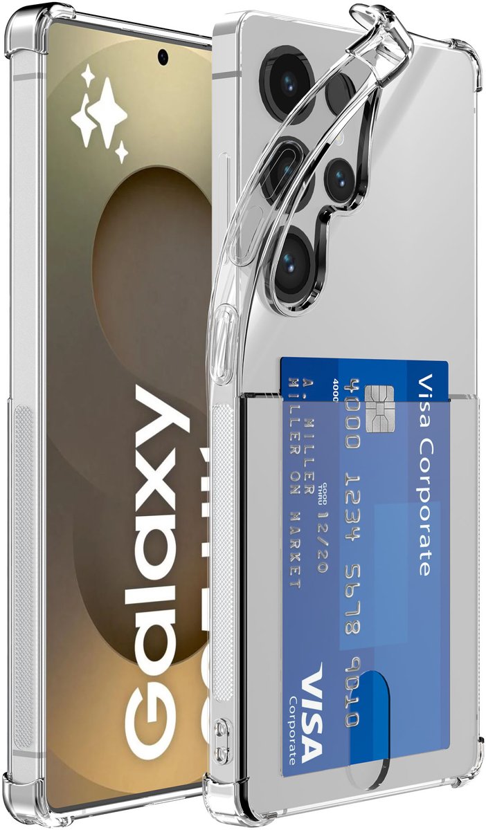 Geschikt voor Samsung Galaxy S25 Ultra Telefoonhoesje met Pasjeshouder Doorzichtig Siliconen TPU met Stootrand - Transparant Silicone TPU Back Cover Case with Cardslot - Smartphonica geschikt voor Samsung Galaxy S25 Ultra