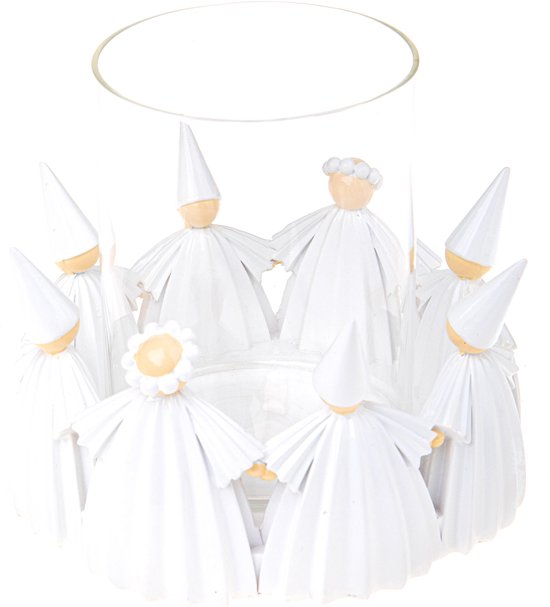 Bianchidino – Windlichthouder met engelen Kerst – Ø18 x H13 cm – Wit – Resina