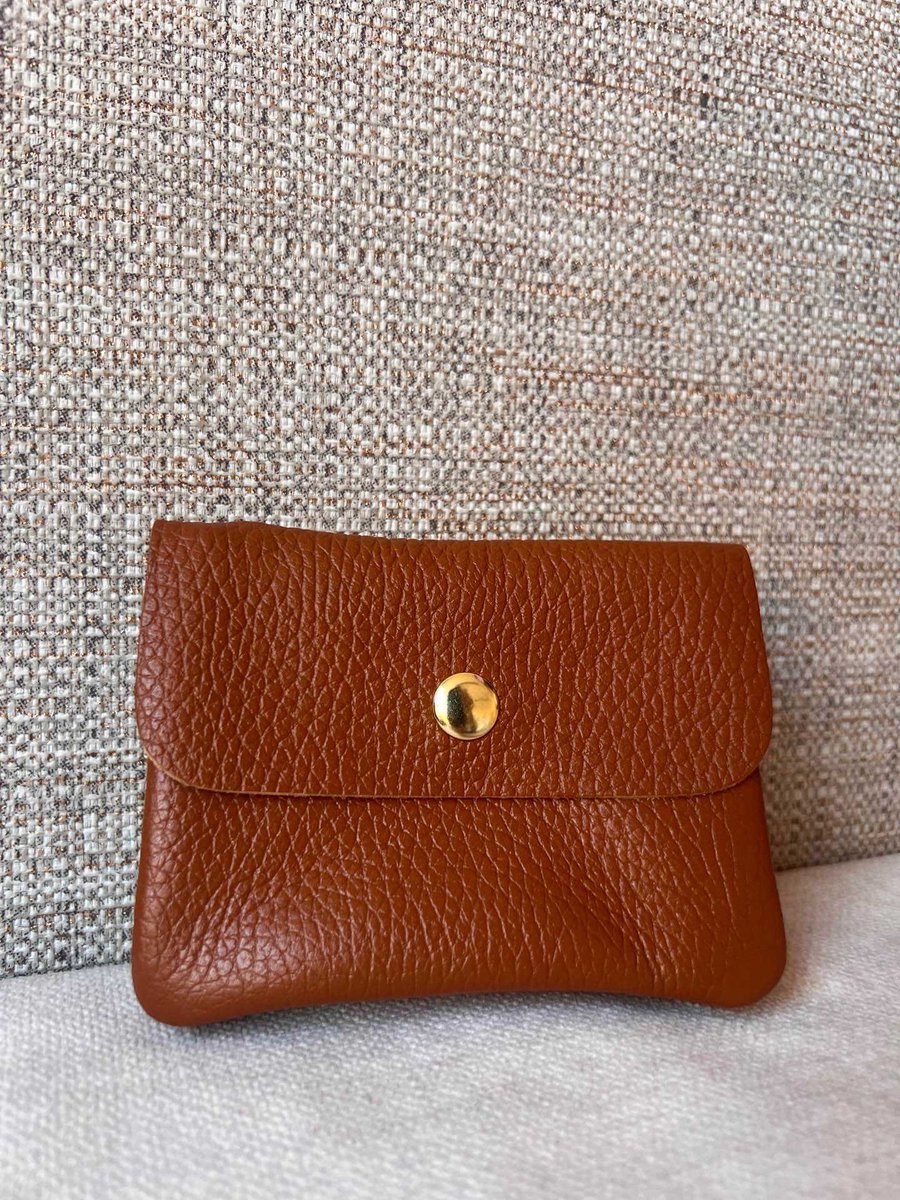 Portemonnee Cognac Mat - Matte afwerking - 11 cm x 8 cm - Wallet - Geld - Betalen - Accessoires - Accessoire - Mode - Fashion - Echt leer - Leather - Stoer - Dames - Vrouwen - Mama - Cadeau - Kado - Luxe uitstraling - Mini - Small Dame Trendy