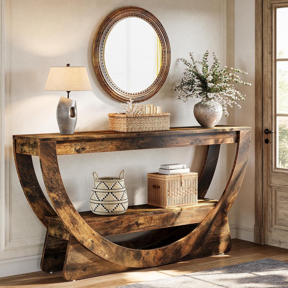 Tribesigns Consoletafel - 2-Laags Haltafel met Planken - 160 x 30 x 80.5 cm - Console Tafel voor Hal - Houten Bijzettafel voor Hal - Woonkamer, Entree, Foyer - Donkerbruin