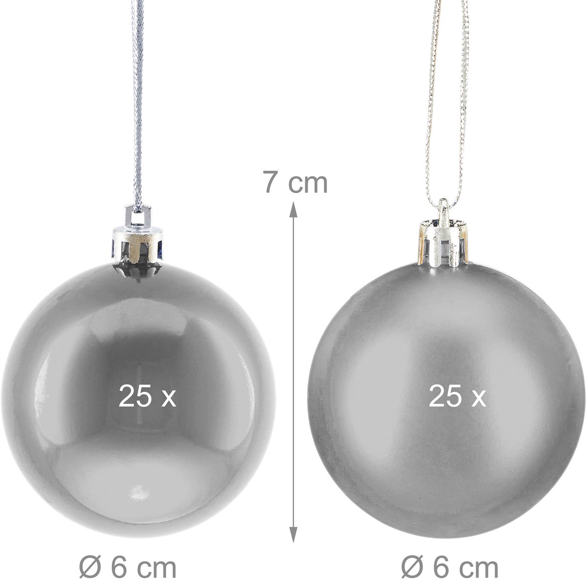 kerstballen set van 50 - Ø 6 cm - glanzend - mat - kunststof - zilver – foto 4