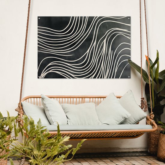 Tuinposter 120x80 cm - Tuindecoratie Lijnen - Patroon - Abstract - Wit - Poster voor in de tuin - Buiten decoratie - Schutting tuinschilderij - Tuindoek muurdecoratie - Wanddecoratie balkondoek