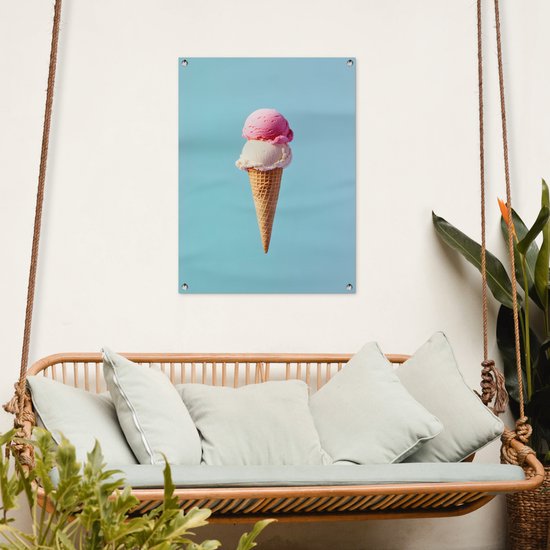 Affiche de jardin 60x80 cm - Décoration de jardin Boules - Glace - Cône - Blauw - Affiche pour le jardin - Décoration extérieure - Tableau de jardin clôture - Décoration murale sur toile de jardin - Décoration murale sur toile de balcon