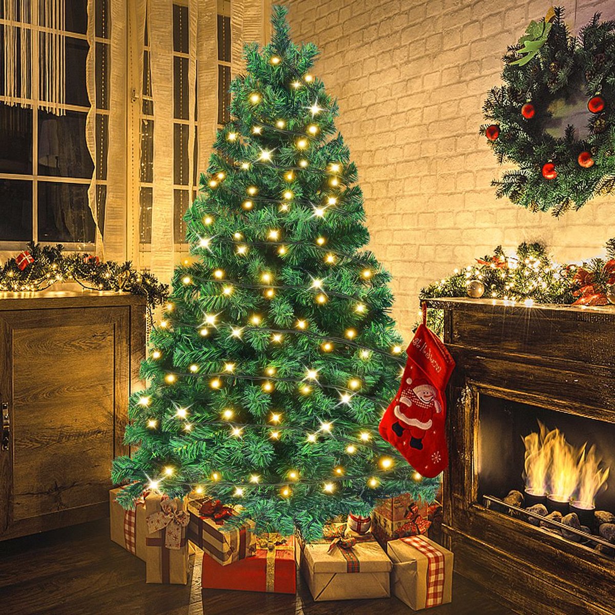 210cm Kunstkerstboom Met Warm Witte Led-Verlichting Inclusief Metalen Standaard En Punten, Pvc-Kerstboom Voor Kerstversiering, Herbruikbaar (Groen Pvc + Led) – foto 7