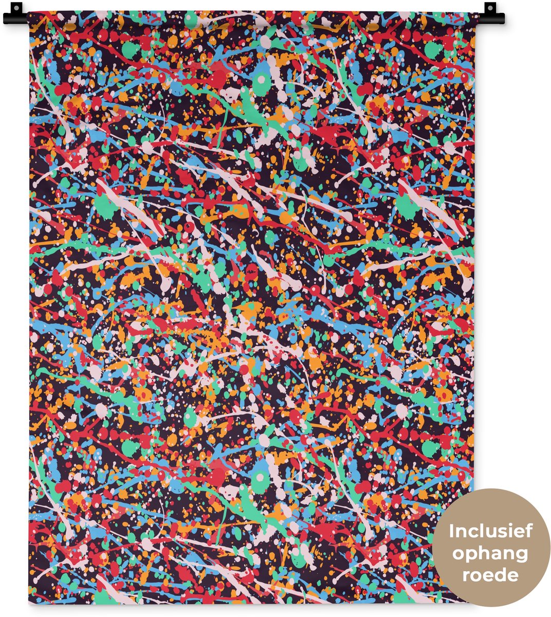 Wandkleed 60x80 cm - Wanddoek Spat - Abstract - Waterverf - Multi - Wandtapijt - Wandkleden