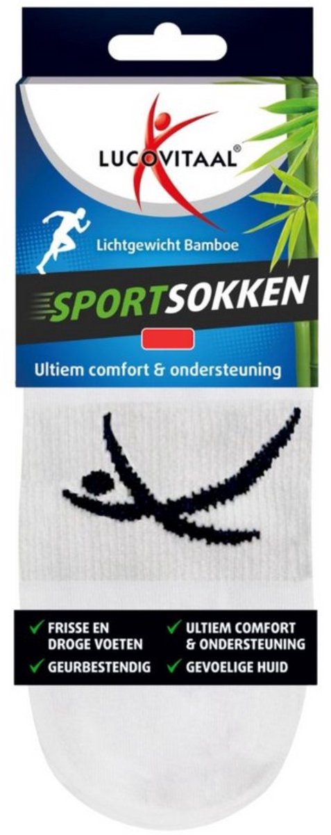 Lucovitaal - Bamboe Witte Sportsokken (Maat: 43-46 1 paar)