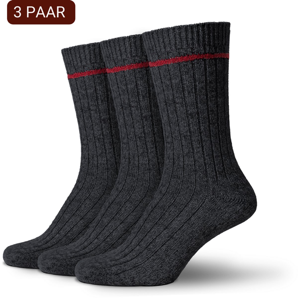 Sukats® The Norwegians - 3 Paar - Noorse Sokken met badstofzool - Maat 47-50 - Antraciet - Heren - XXL - Nordic Socks - Warme Sokken - Wintersokken - Wollen Sokken - Scandinavische Sokken - Verwarmde Sokken