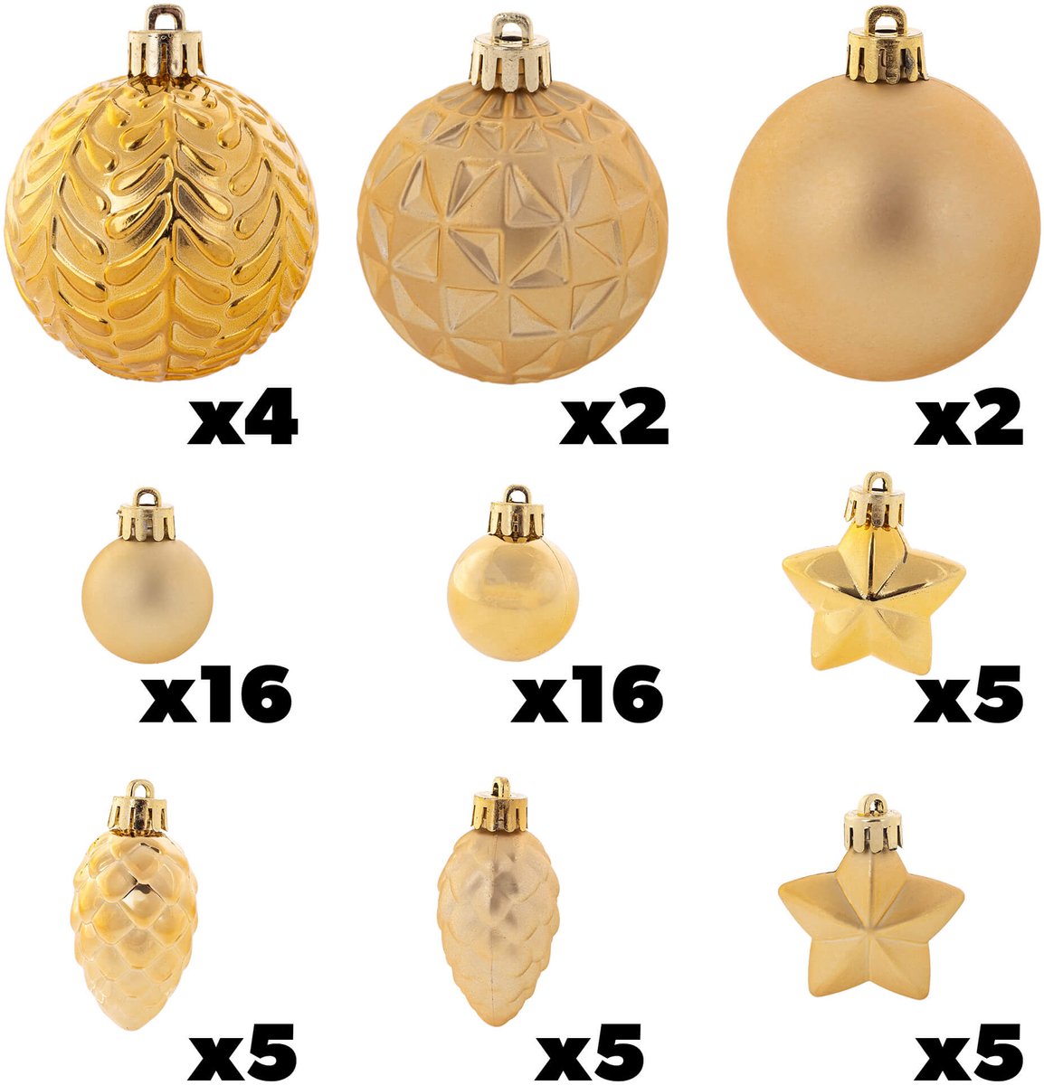 KADAX Kerstballen, van kunststof, set van 60 ballen, kerstballen, kerstboomversiering, kerstdecoratie (goud) – foto 8