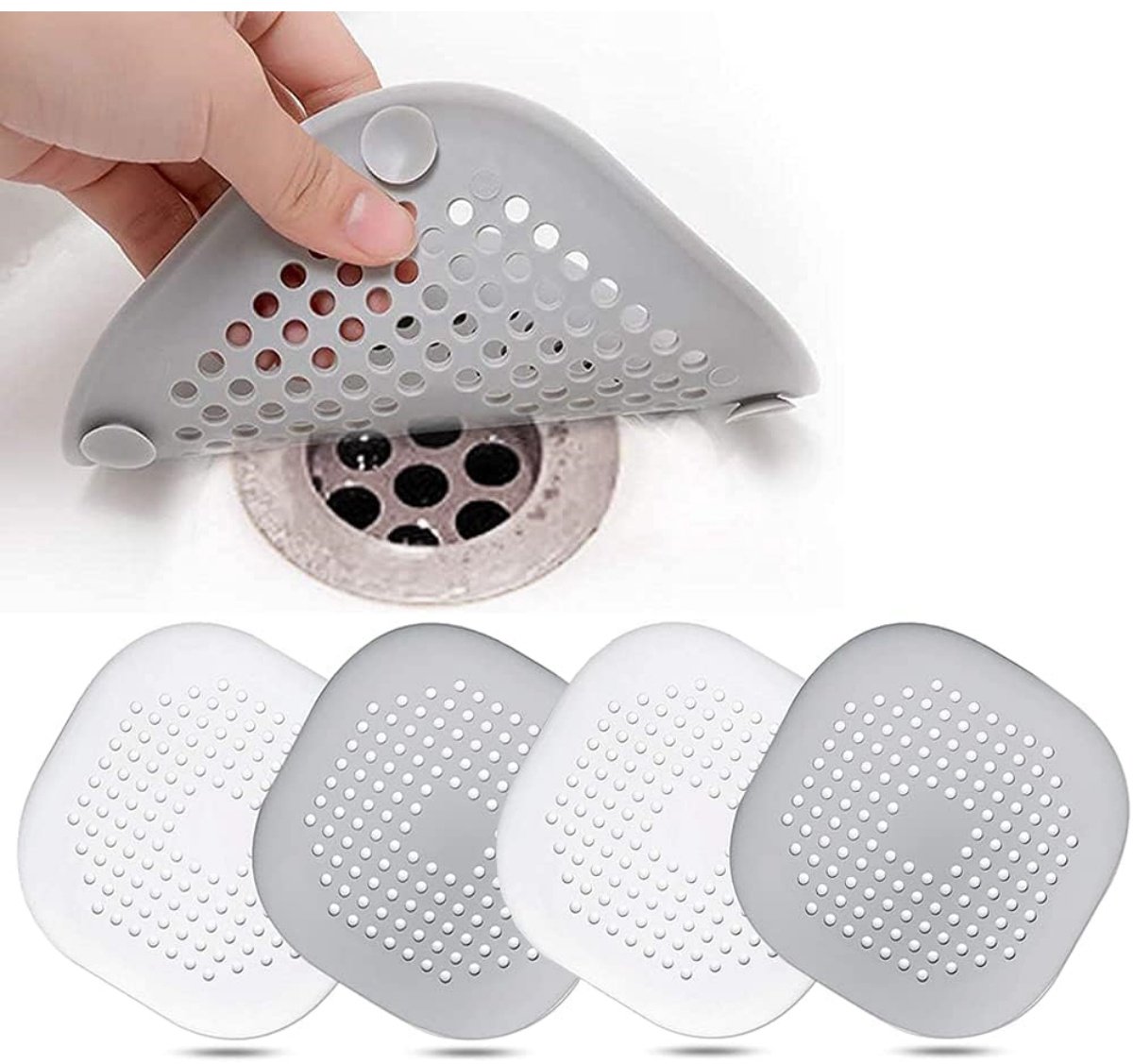 EXCITAT Gootsteenzeef - Siliconen afvoerbeschermer - met zuignap - Anti-verstoppingshaar - 4-pack