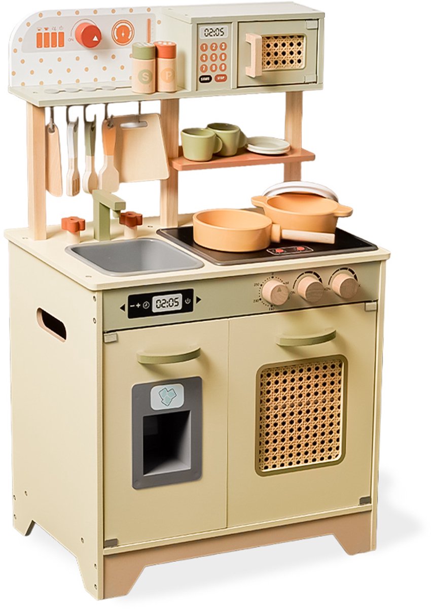 Speelgoedtopdeals - Houten Speelkeuken - Stevige Kinderkeuken met Accessoires - 17-delig